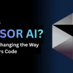 Developers using Cursor AI in a futuristic workspace with holographic code projections and AI-powered coding interfaces.
