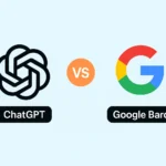 ChatGPT vs Google Bard comparison banner showing both AI logos side by side with a VS icon.