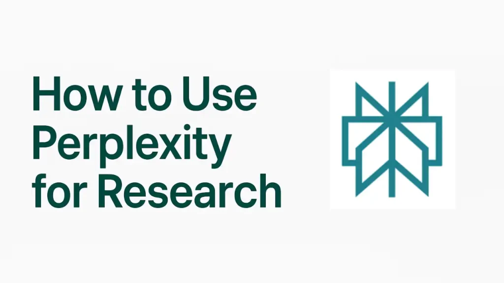 Minimalist featured image showing the article title “How to Use Perplexity for Research” with clean typography on a white background, paired with a modern geometric tech icon in purple.