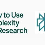 Minimalist featured image showing the article title “How to Use Perplexity for Research” with clean typography on a white background, paired with a modern geometric tech icon in purple.