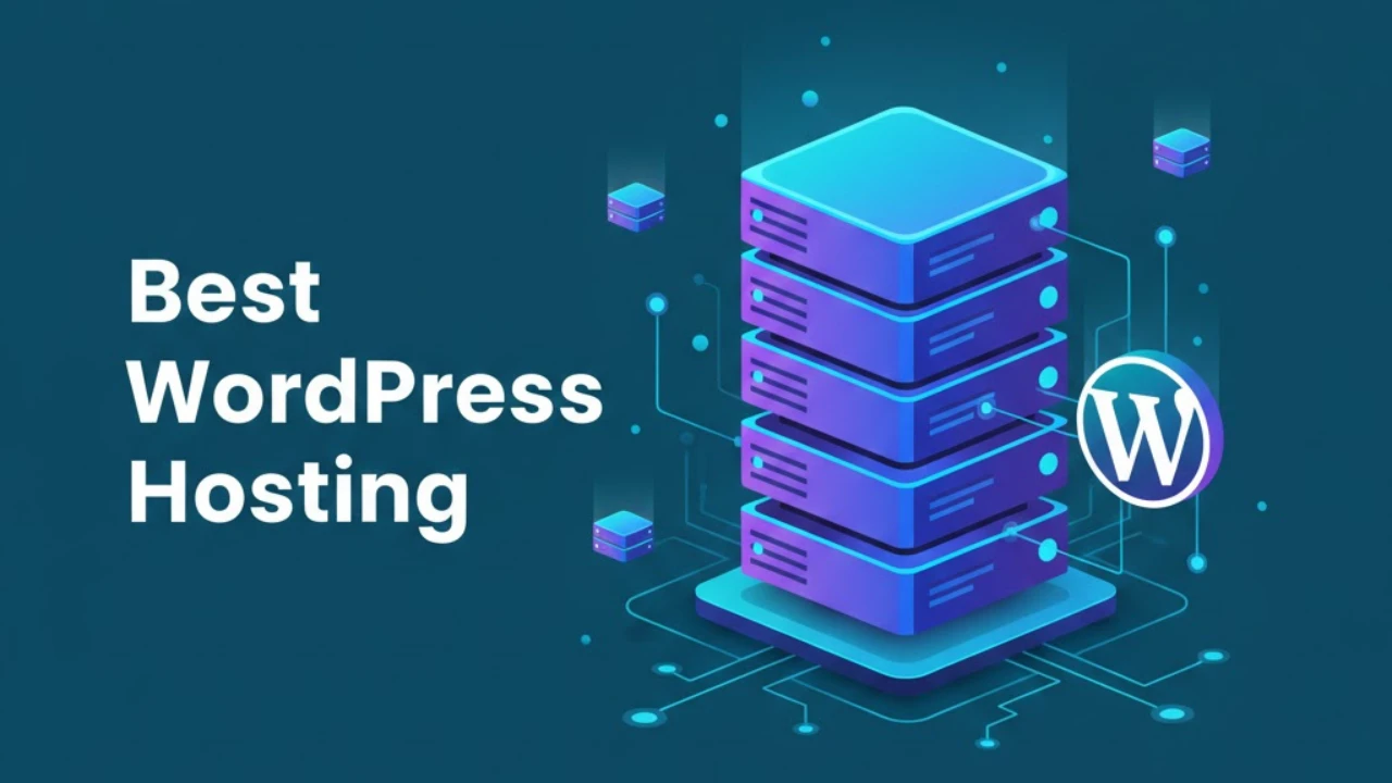 Best WordPress hosting illustration with server stack and WordPress logo